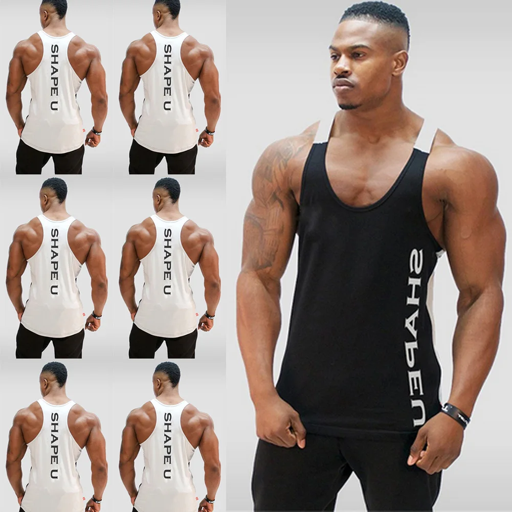 Hot Bodybuilding Fitness Singlets Muscle Vest For Men Tee Basketball Jersey Solid Gym Men Stringer Loose Tank Tops