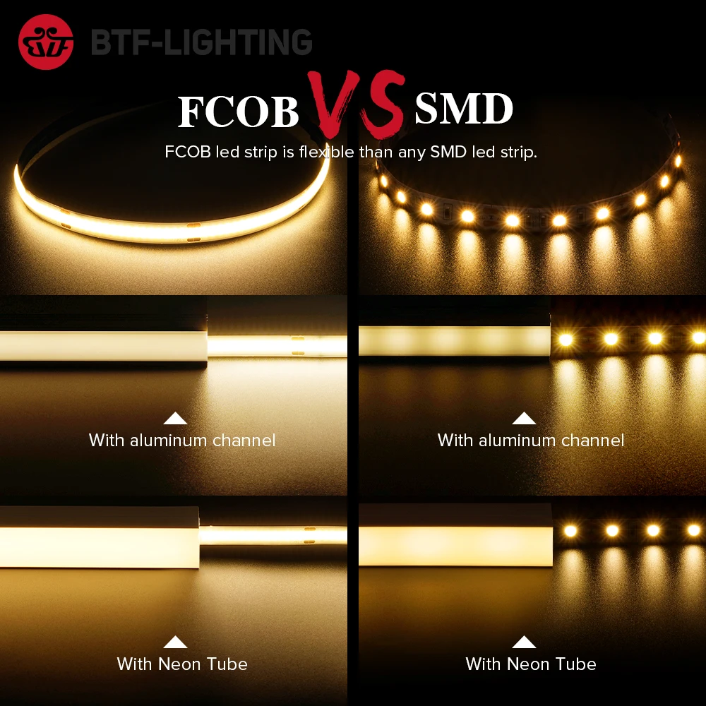 FCOB LED Strip Light 336 480 528 LED High Density Flexible FOB COB Led Light RA90 Warm Nature Cool White Linear Dimmable 12V 24V