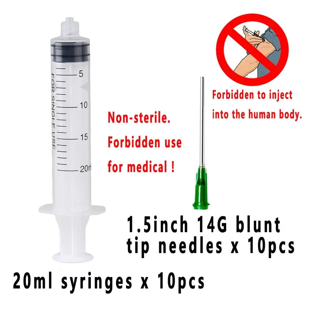 10PCS 20ml Disposable Plastic Syringe with NeedleforLab and Multiple Uses injectionTool1.5inch 14G Blunt Tip Dispensing Needle