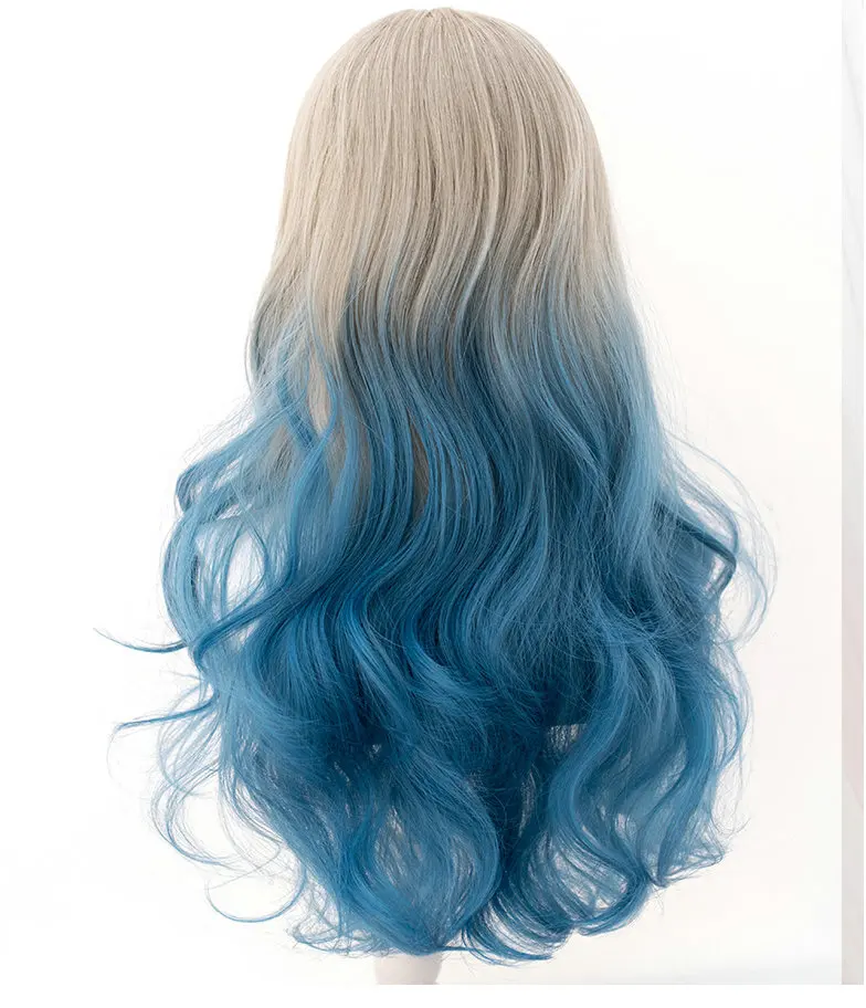 Perücke langen Lockigen haar Lolita mädchen blauen gradienten farbe natürliche Wasser Welligkeit Perücken frauen cosplay Wärme-beständig Synthetische