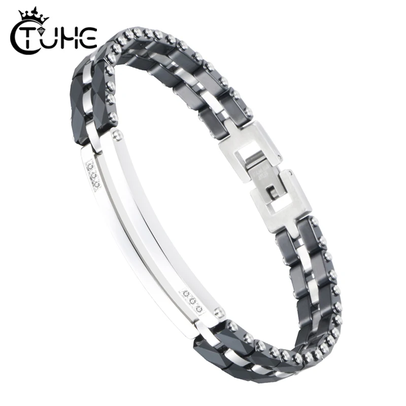 Good Quality Stainless Steel Women Bracelet Black White Color Healthy Ceramic Link Bracelet Wedding Engagement Gift