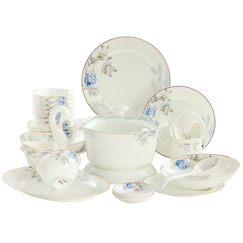 

Bowl and dish set household European Bone China Jingdezhen bowl set ceramic dinner bowl plate Chinese tableware combination