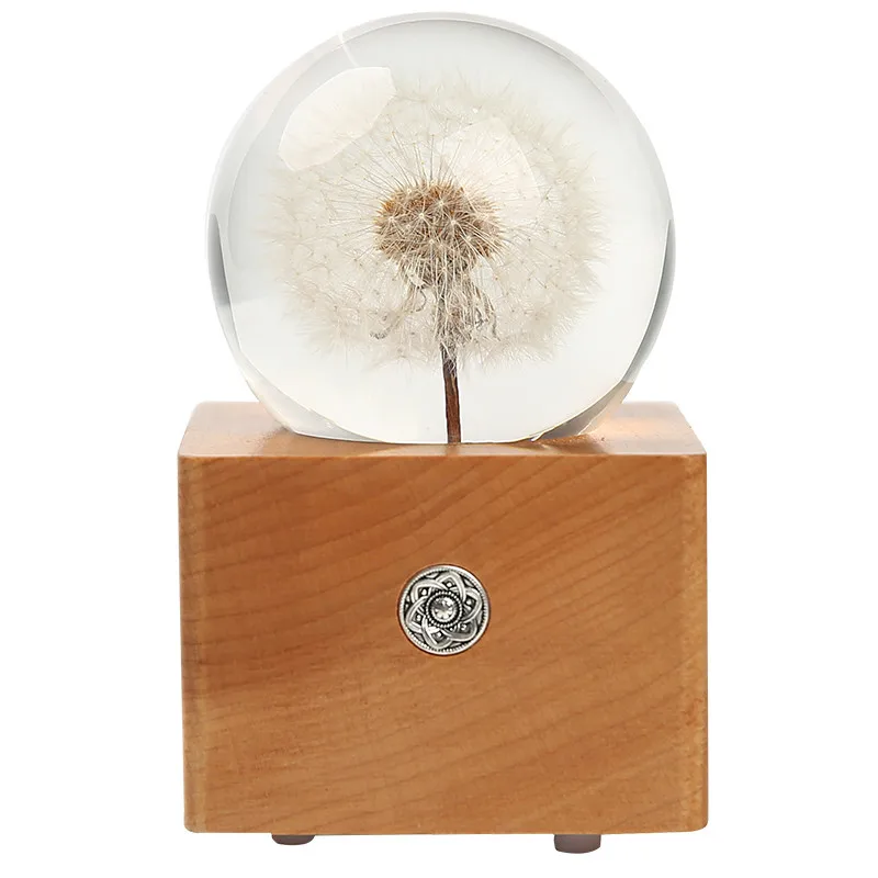 Handmade Dandelion Crystal Ball Music Box Music Box Night Light for Girls Children 2021 New Year Christmas Holiday Birthday Gift