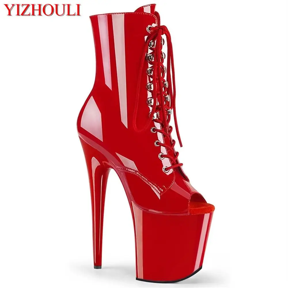 

Stage 15-20 cm red heels, 6-8 inch stiles, banquet, fish mouth side zipper, model nightclub performance ankle boots