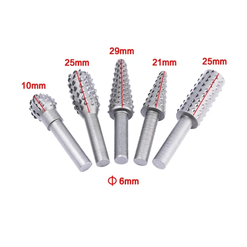 Onnfang 5 Pcs Craft Files Shank Rasp Bits 1/4" Shank Rotary Rasp File Rasp Burrs Wood Bits Grinding Woodworking Hand Tool Kit
