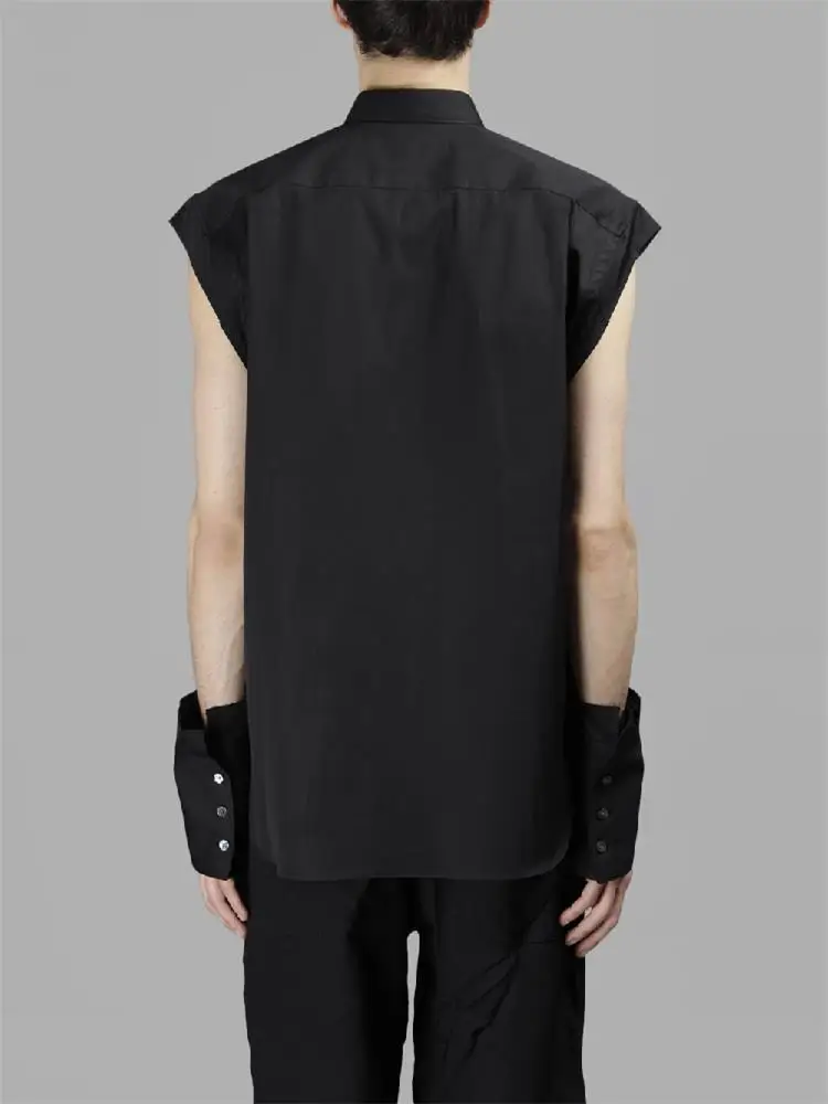 Men's Shirt Summer New Solid Color Lapel Youth Fashion Trend Personality Stitching Design Sleeveless Shirt