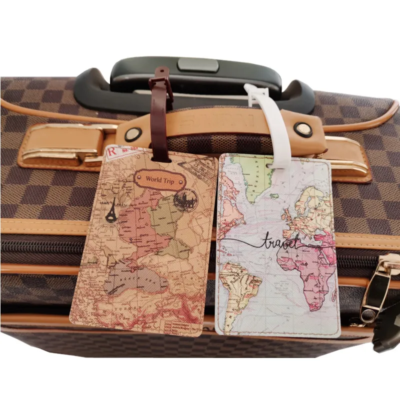 Creative World Map High Quality Luggage Tag Travel Accessories PU Suitcase ID Addres Holder Baggage Boarding Tag Portable Label