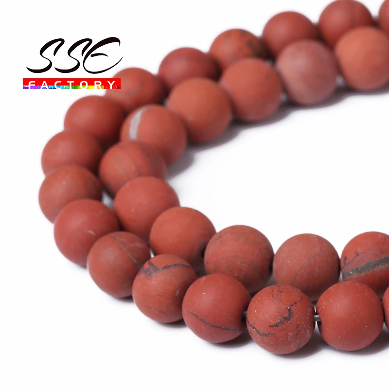 Natural Stone Beads Dull Polish Matte Red Jaspers Round Loose Beads 15