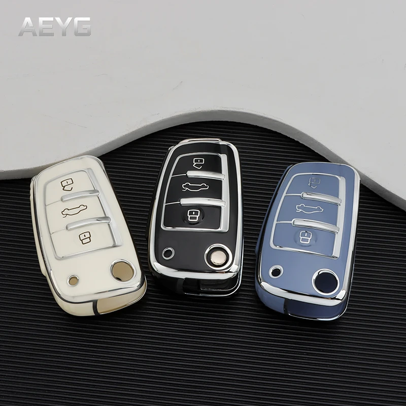 Fashion TPU Car Key Case Full Cover Shell Fob For Audi A3 A4 A5 C5 C6 8L 8P B6 B7 B8 C6 RS3 Q3 Q7 TT 8L 8V S3 Holder Accessories