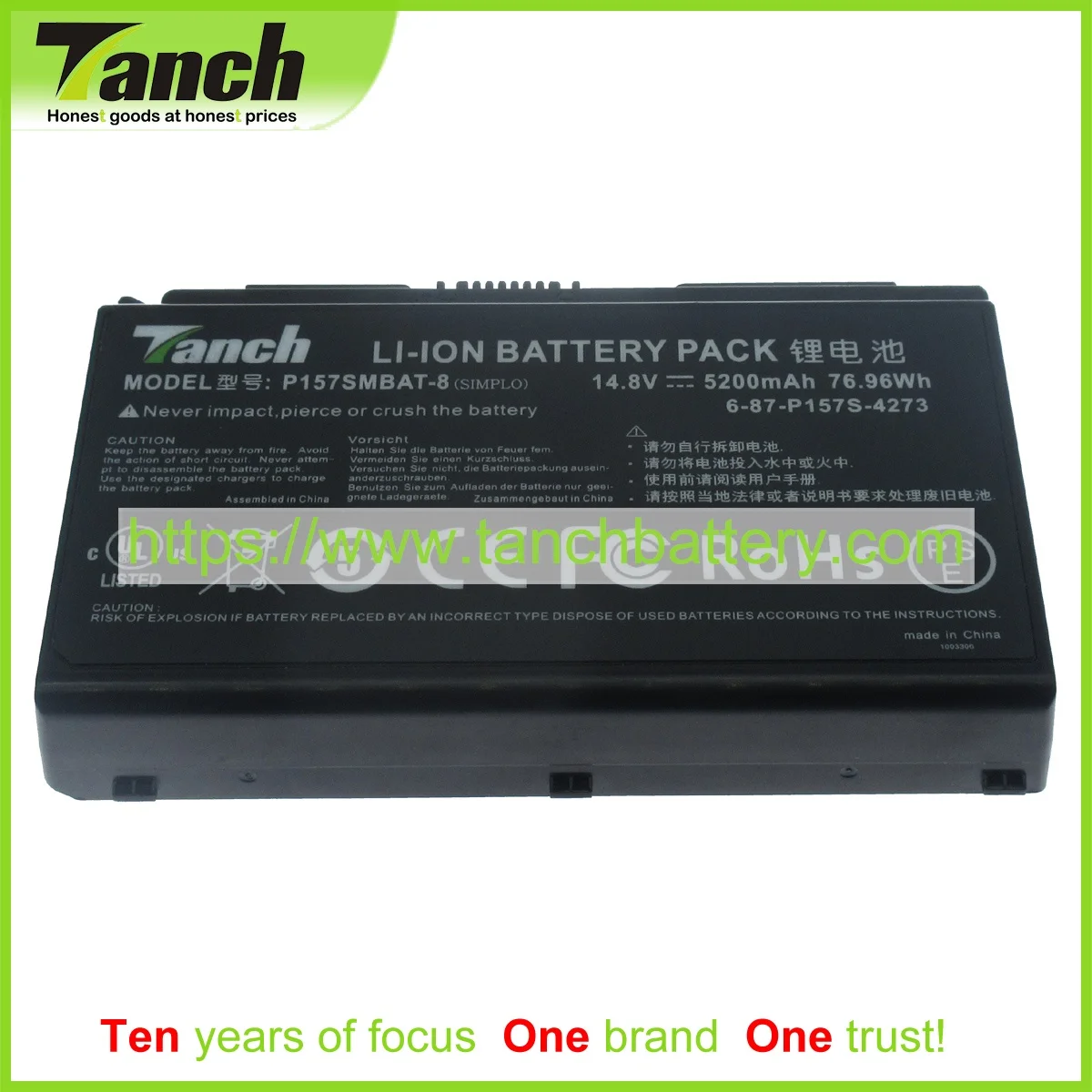 

Tanch Laptop Batteries for CLEVO 4ICR18/65-2 6-87-P157S-4271 P157SMBAT-8 6-87-P157S-4272 X811 K680C K780G 14.8V 8 cell