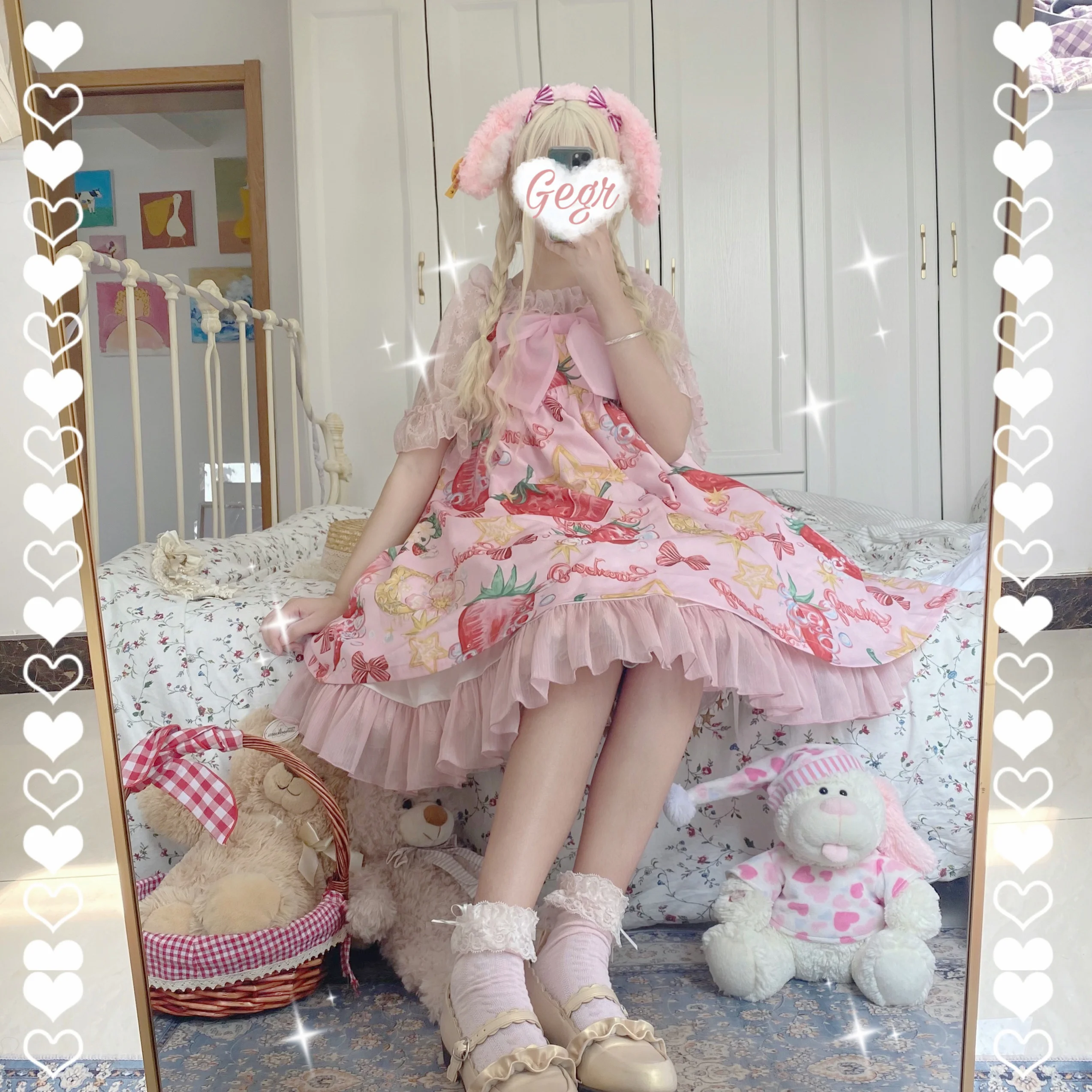 Palace sweet princess lolita summer dress vintage  high waist printing victorian strap dress kawaii girl gothic lolita cos loli