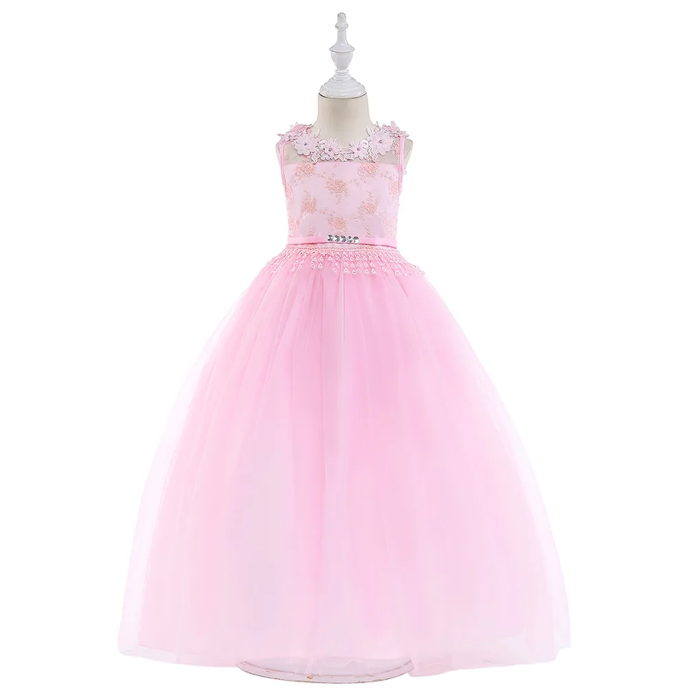 

New Children's Dress Back Hollow Children's Long Dress Flower Children's Wedding Dress Girl Flower Lace Long Skirt