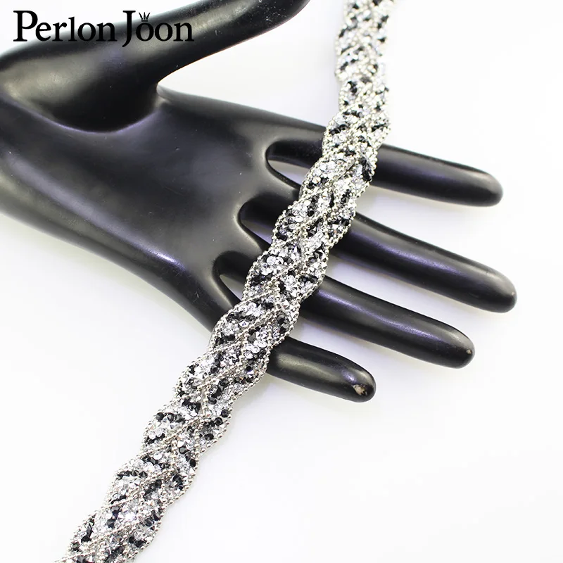 1yard black white crystal rhinestone trim X-shap woven webbing rope hot fix ironing clothing decoration accessories TR103