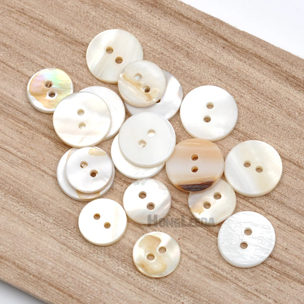 100pcs/lot real Natural shell buttons 10mm/15mm/20mm 2-hole flat mother of pearl buttons thick button free shipping SHELL006