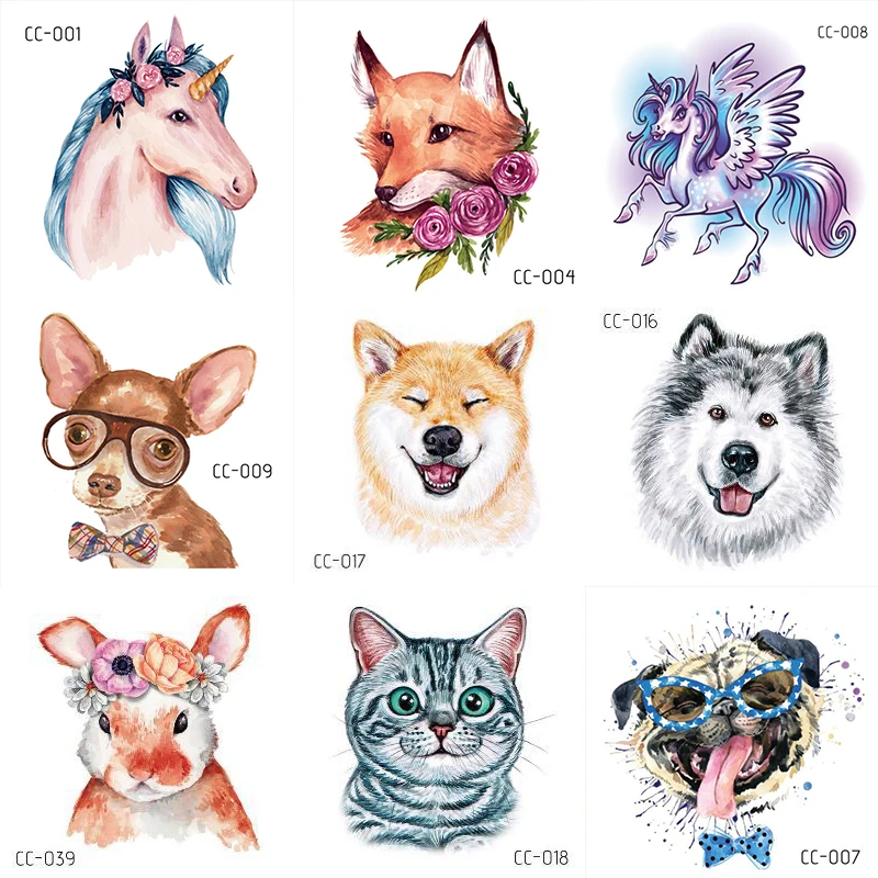 Waterproof Cute Animals Temporary Tattoos Girls Boys Arm Body Ankle DIY Lovely Cat Dog Unicorn Rabbit Tattoo Decals Wholesale