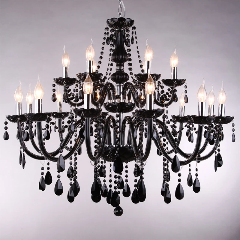 Black Crystal Chandelier candle Glass Lamp European Living Room Restaurant Theme Bar Wedding KTV Banquet Hall Home Lighting