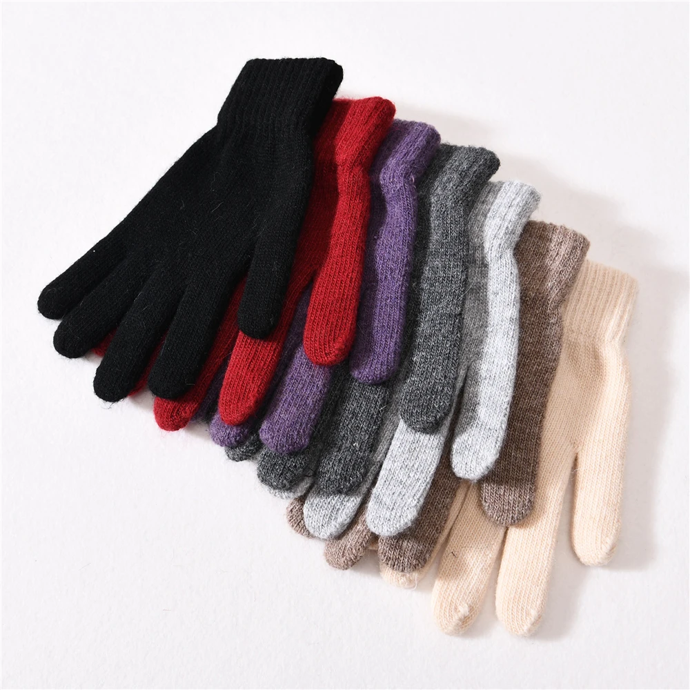 Elastic Full Finger Gloves Warm Thick Cycling Driving Fashion Women Winter Warm Cashmere Knitted Outdoor Five Finger Gloves