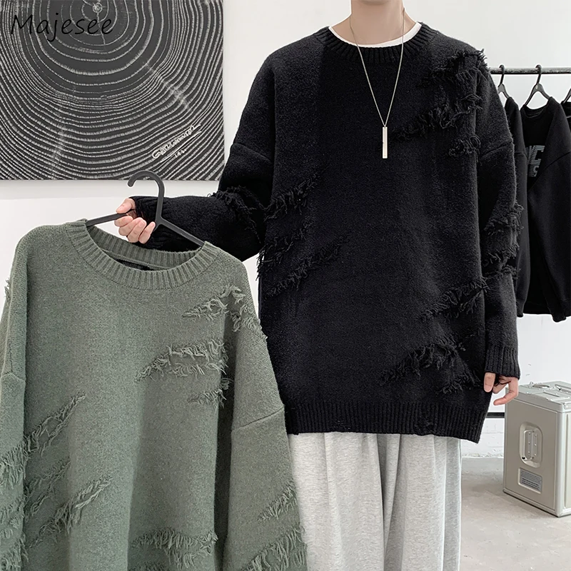 Men Hole Pullovers Hip-pop Distressed Baggy O-neck Sweaters BF Harajuku Knitting Tops Autumn Winter Warm Couples Jumper Stylish