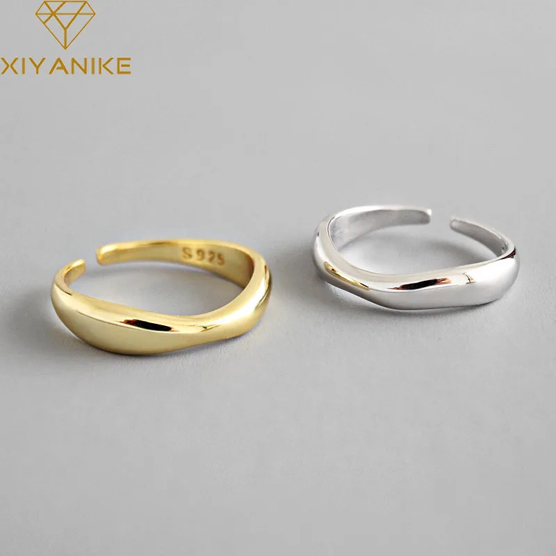 

XIYANIKE Silver Color Irregular Wave Rings Trendy Simple Geometric Handmade Jewelry for Women Couple Size 17mm Adjustable