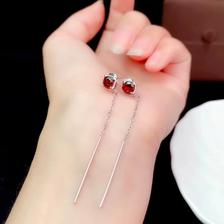 KJJEAXCMY fine jewelry 925 sterling silver inlaid natural garnet New girl's long gem Earrings Party Anniversary Halloween Gift