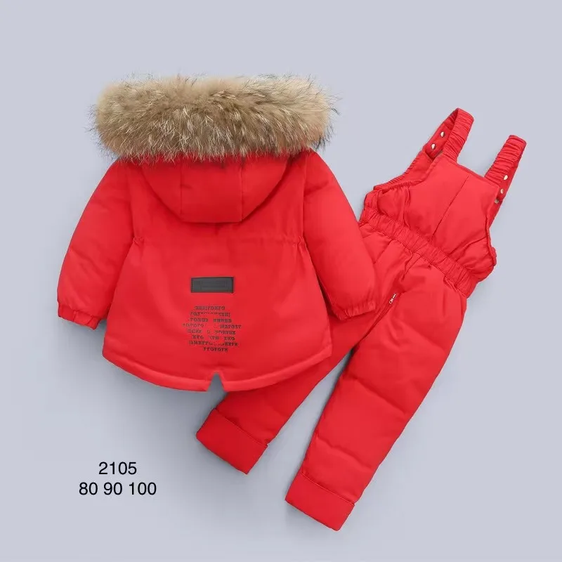 Children\'s Down Jacket Suit New Winter Baby Boys Suspender Trousers Male Child Girl Warm Ski Suit Kids Winter Jacket