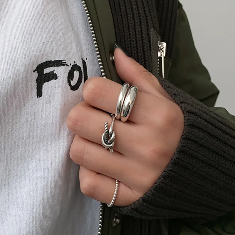 Foxanry Minimalist Stamp Finger Rings for Women Creative Vintage Punk Knotted Geometric Party Jewelry Gifts image 4