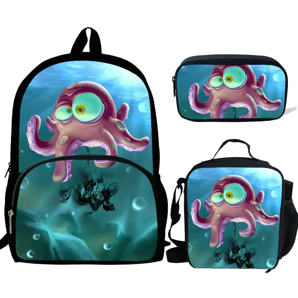 

3pcs/set School Bags For Teen Girls&Boys School Backpack Cartoon Octopus Pattern Bookbag Lovely Satchel