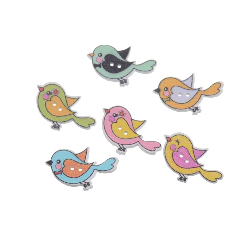 Free Shipping Retail 10Pcs Mixed 2 Holes Cartoon Birds Animal Pattern Wood Sewing Buttons Scrapbooking 19x30mm