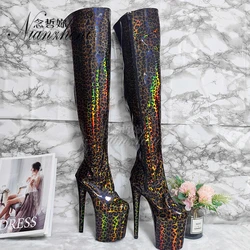 Sexy 8 Inches Over The Knee Women Boots 20CM Super High Stripper Heeled Pole Dance Shoes Laser Thick Platform Nightclub Fetish