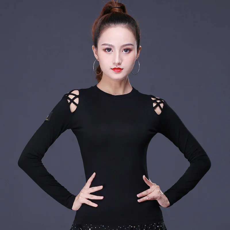 2021 Latin Dance Clothes Female Adult Sexy Top Profession Performance Clothing New Ballroom Samba Cha Cha Dancing Shirt Black