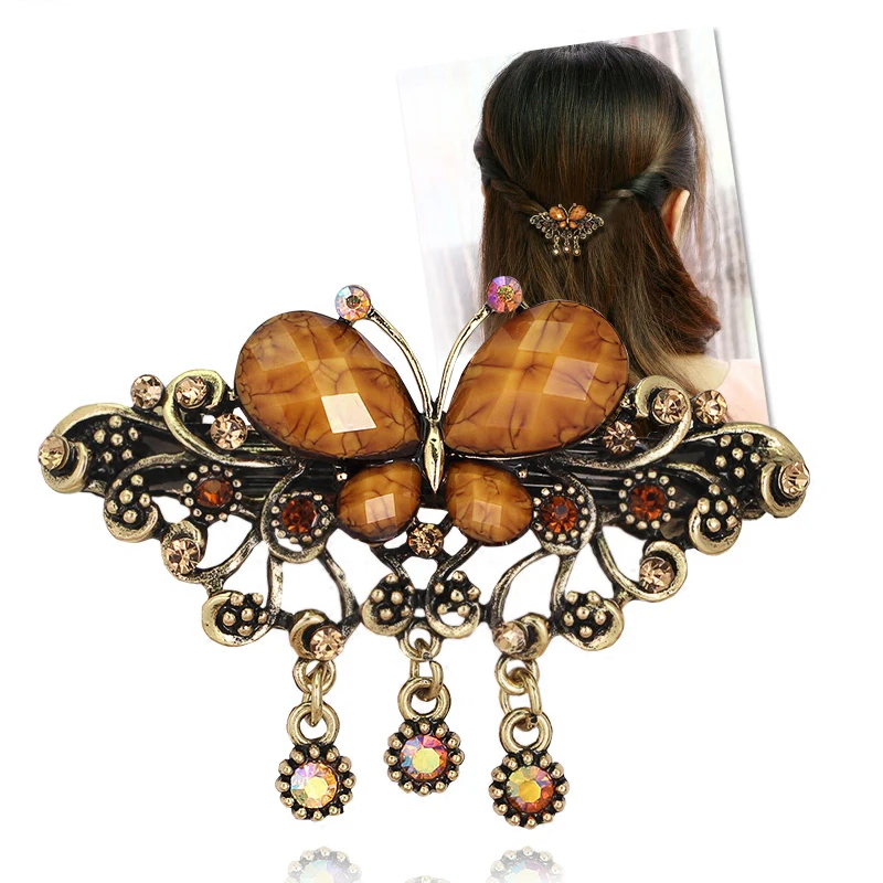 Vintage Women Elegant Butterfly Retro Charm Hair Barrette Rhinestone Hair Clip Hair Accessories