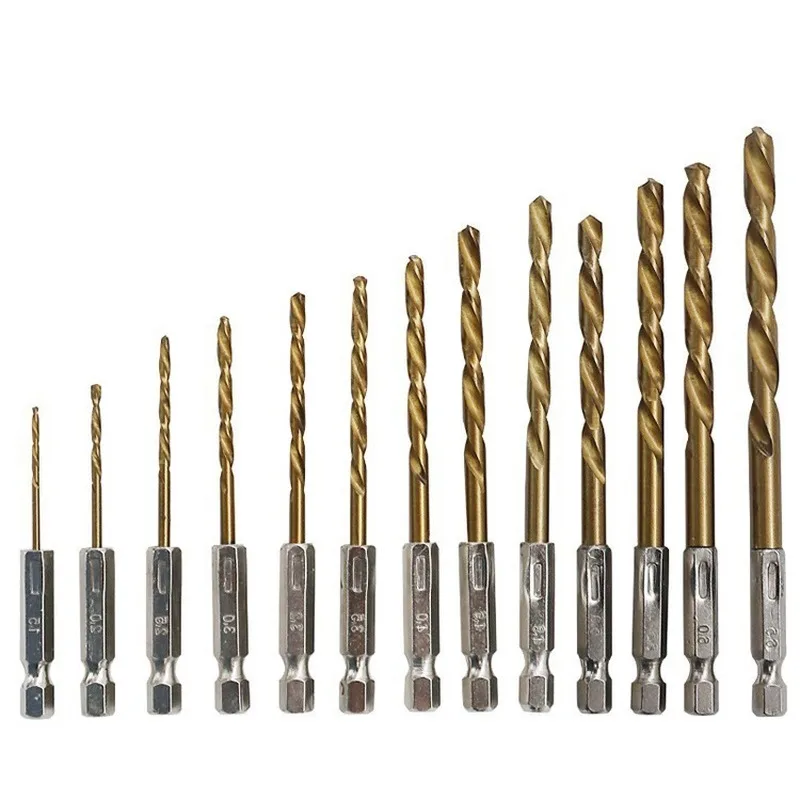 Sunshine  Makita HSS 13pcs 1/4 Hex Shank Titanium Coated Drill Bit Set 1.5-6.5mm