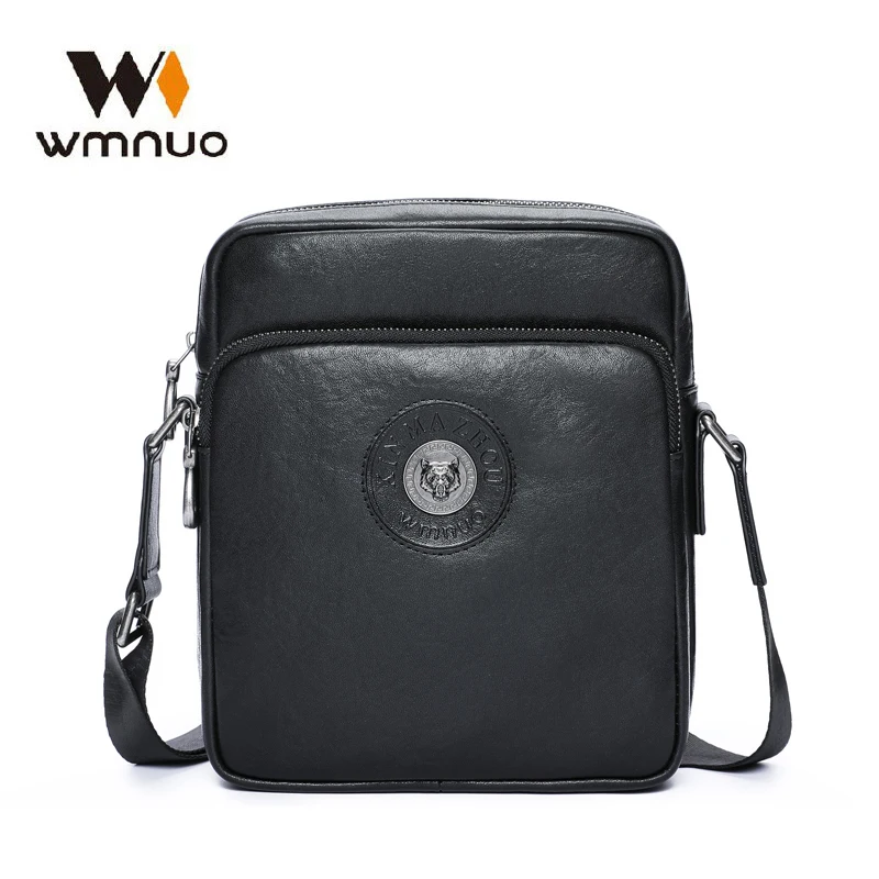 Wmnuo Shoulder Bag Men Animal Cow Original Leather Men\'s Bag Business Black Letter Korean Crossbody Bag For Male Ipad Phone Bags