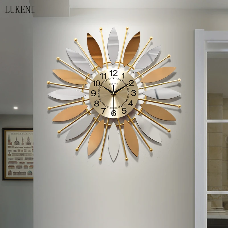 Round 55cm Large Size Luxury Metal Wall Clock Living Room Household Wall Watch American Art Mute Clock Creative