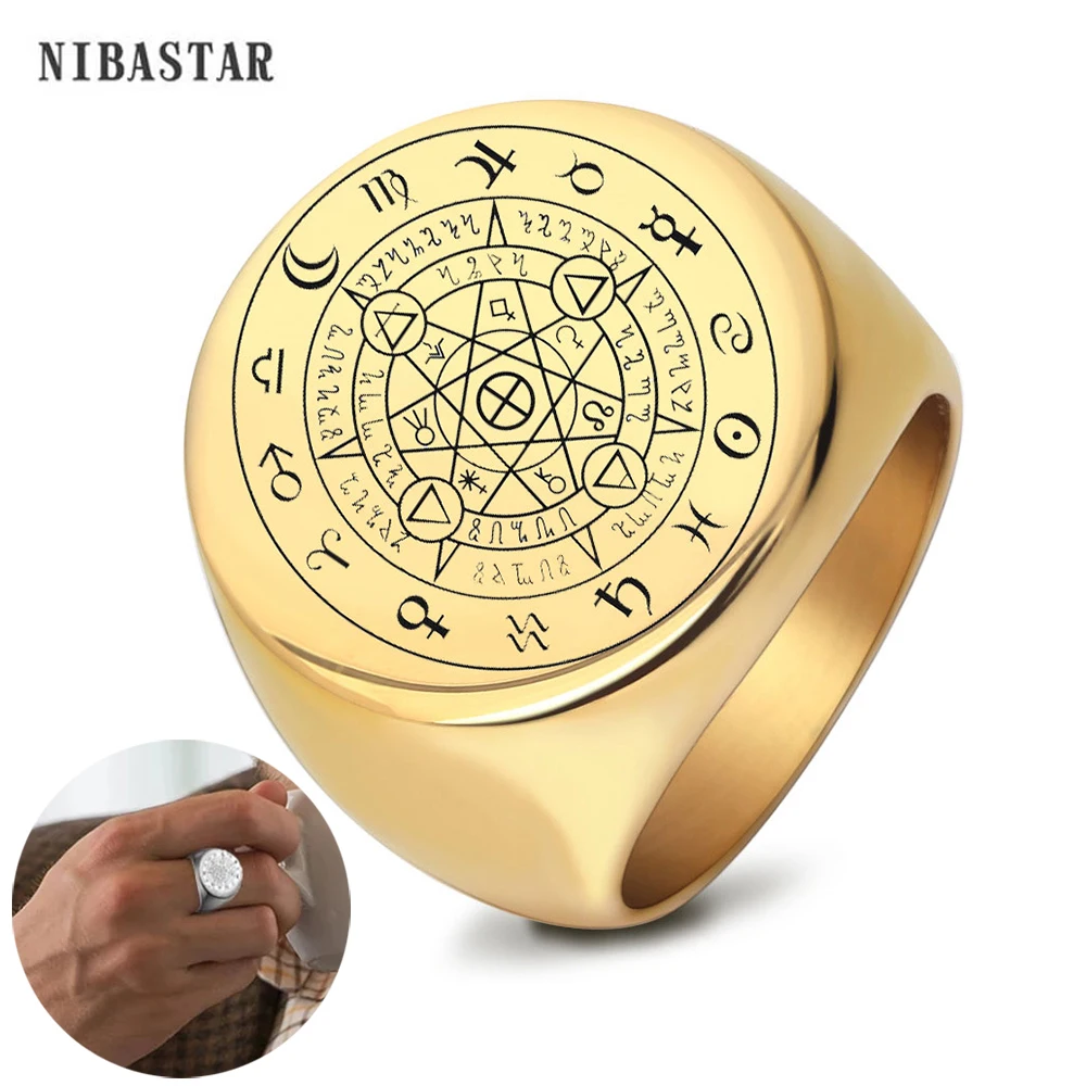 

Personalized Satanism Solomon Pattern Ring For Men Ancient Greek Five-Pointed Star Stainless Steel Ring Men's Jewelry Gift