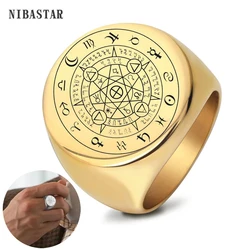 Personalized Satanism Solomon Pattern Ring For Men Ancient Greek Five-Pointed Star Stainless Steel Ring Men's Jewelry Gift