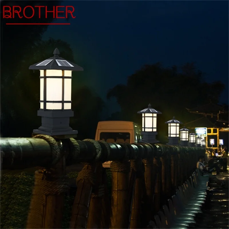 

BROTHER Patio LED pillar lighting Solar Waterproof Modern Outdoor Post Light Fixture For Porch Balcony Courtyard Villa