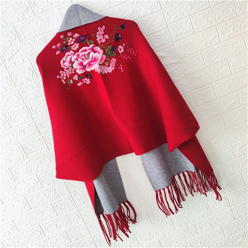 

Autumn winter cloak double-sided with sleeves cashmere-like scarf shawl female tassel cloaks ethnic style cheongsam cape tassel