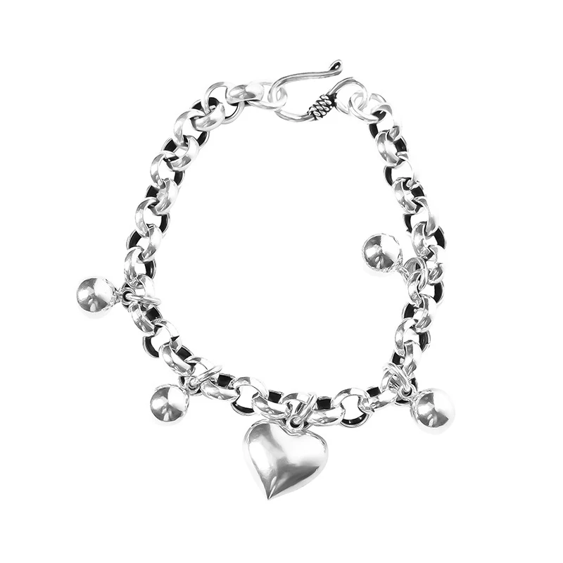 FOXANRY Winter New Silver Color LOVE Heart Bracelet for Women Fashion Creative Balls Pendant Birthday Party Jewelry Gifts