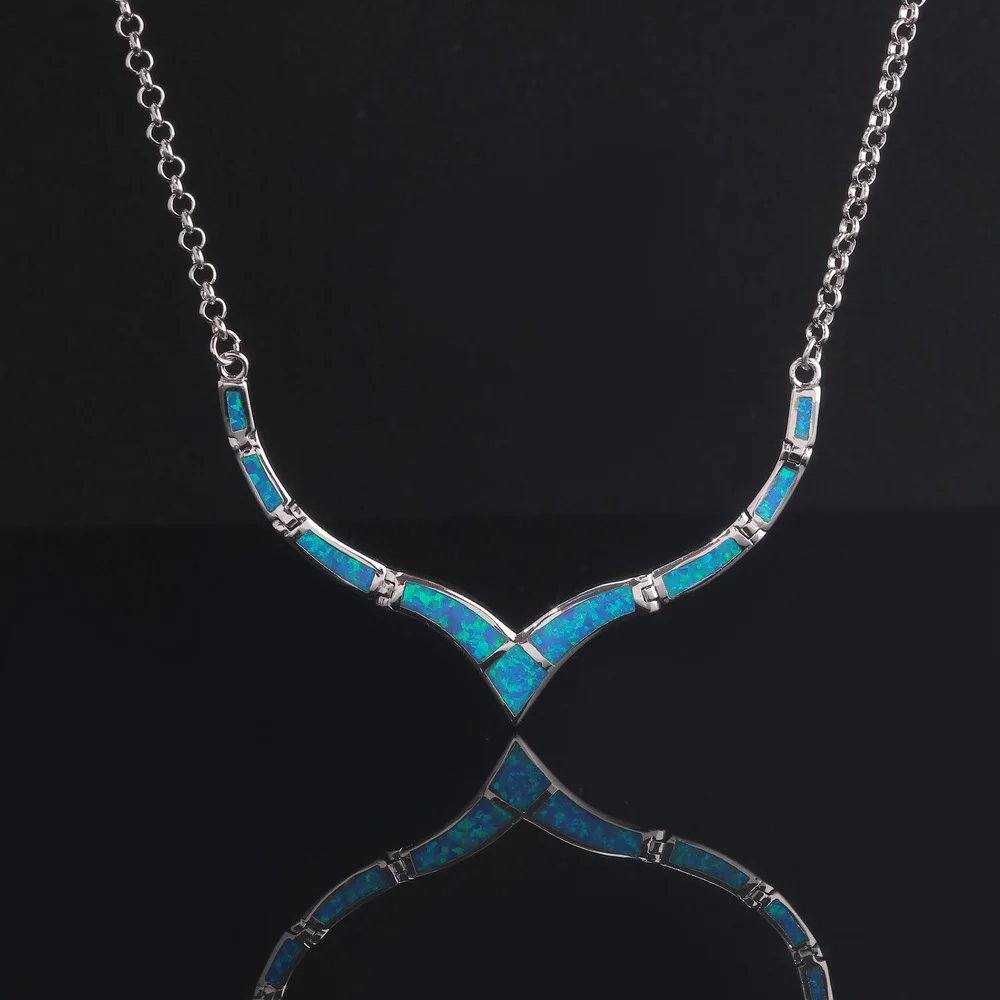 CiNily Ocean Blue Fire Opal Silver Plated Fashion Jewelry  Necklaces suitable for Woman Vintage Chain Party Jewelry Best Gifts