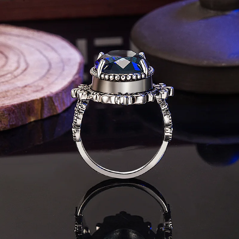 Retro prasiolite wedding ring women's jewelry ring natural sapphire bule stone 925 sterling silver jewelry for women with box