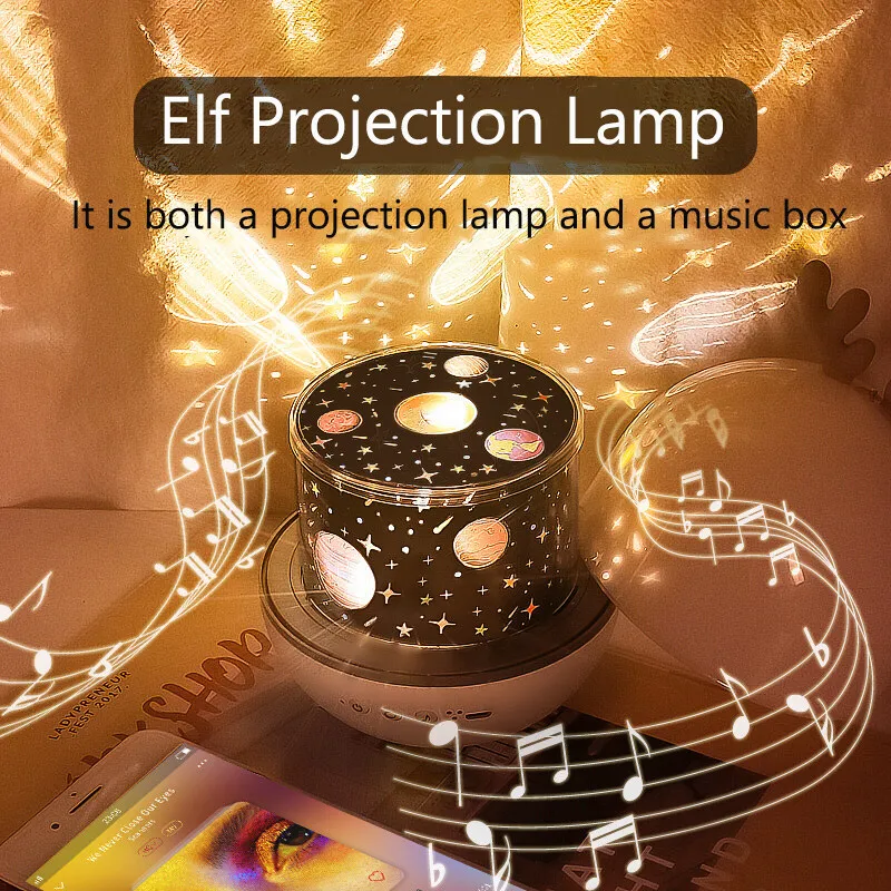 LED Night Light with Colorful Rotate Flashing Lights, Elf Projection, Galaxy Star Lamps, Music Box, Christmas Room Decor