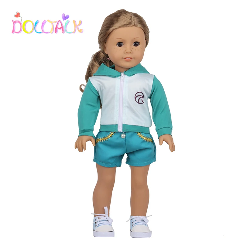 Fashion 43 cm Baby Dolls Clothes Suit For 18 Inch American Dolls Hoodie +Green Pearl Shorts For Our Generation Toys For Girls