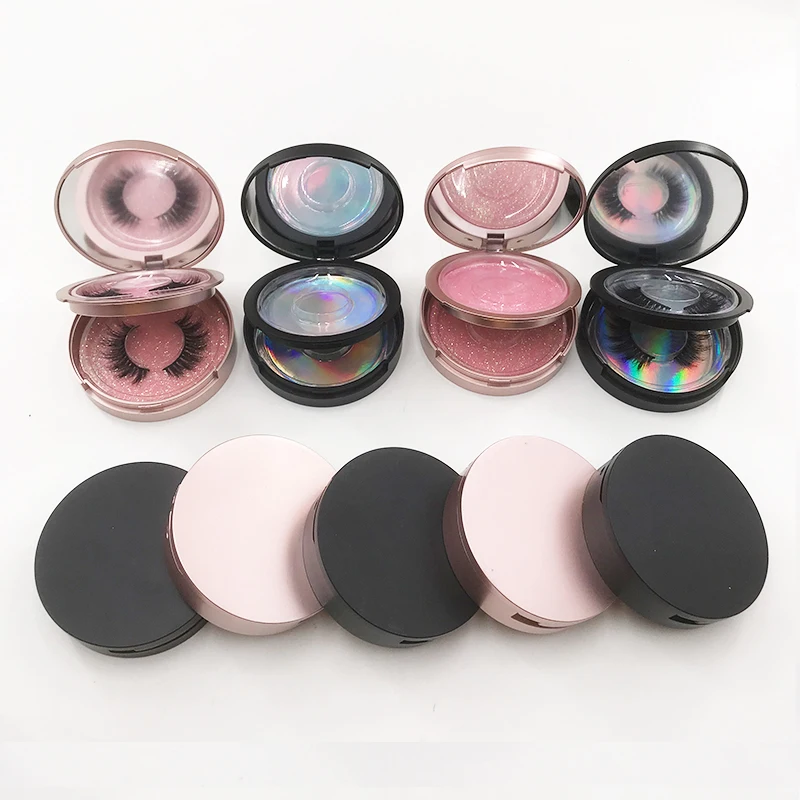 Custom Circle Mirror Eyelash Packaging Box for Natural 3D 5D Mink False Eyelashes Empty Round Lash Box