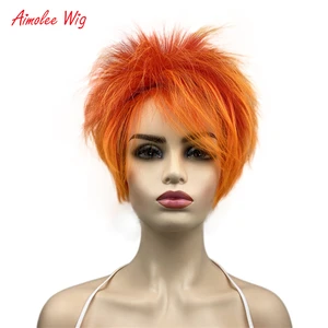 Женский синтетический парик Aimolee из коротких прямых синтетических волос оранжевого цвета с челкой