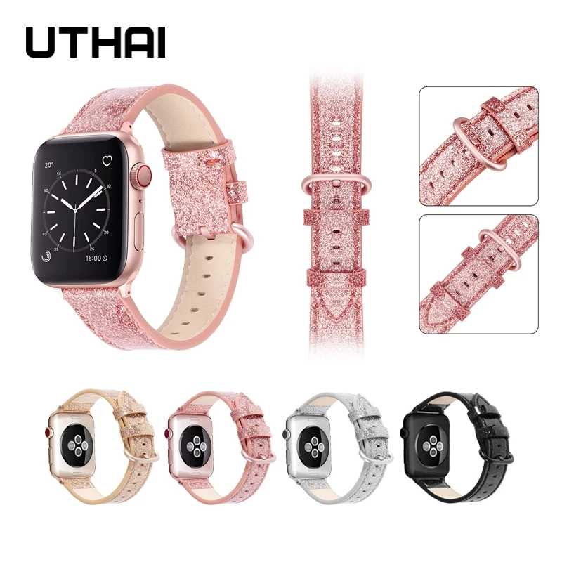 Lederarmband für Apple Watch Band 44mm 38mm Spiegelglitzer-Armband für Smart Watch 7/6/5/4/3 Apple Watch Series 7 Modisches Armband
