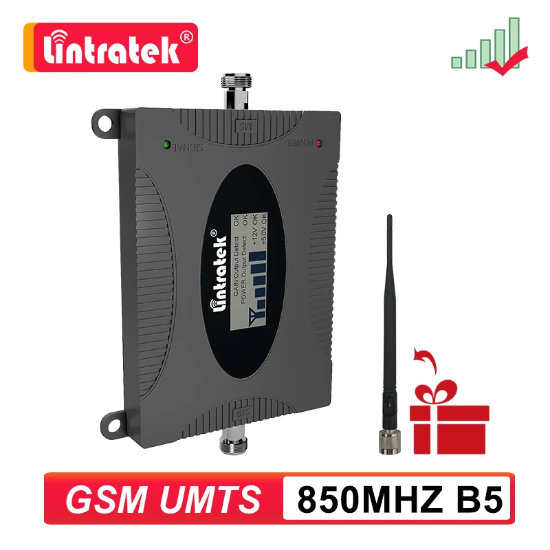 Lintratek 2G 3G GSM CDMA Cell Phone Repeater 850 MHZ Mobile Signal Amplifier Cellular Booster B5 850MHZ Accessories with Antenna