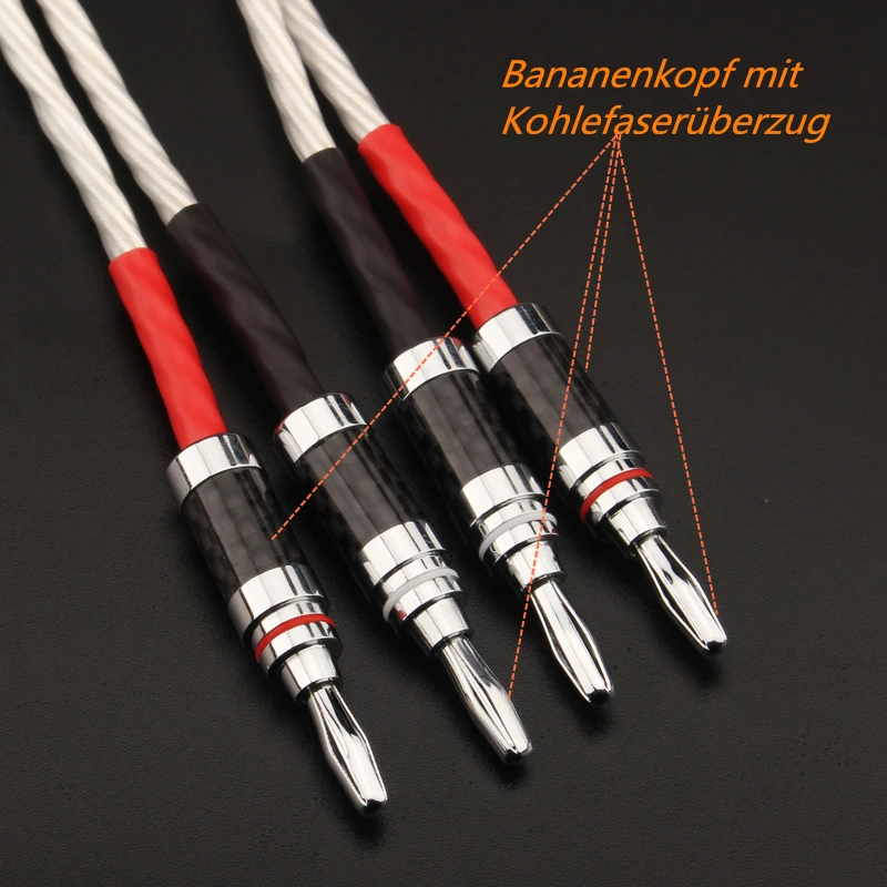 Jedna para posrebrzanych kabel głośnikowy Hi-end 5N OCC przewód głośnikowy dla systemów Hi-fi i wtyczka wtyczka bananowa kabel głośnikowy