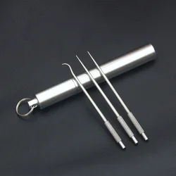 Outdoor Portable Titanium Metal Toothpick-Holder Reusable Waterproof Fork Case For Travel Camping Fishing Party Kitchen Supplies