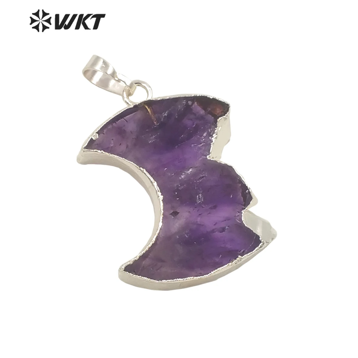 WT-P1714 Wholesale Fashion Gold Electroplated Slice Amethysts Crescent Moon Jewelry Pendant Plate Druzy For Necklace ACC